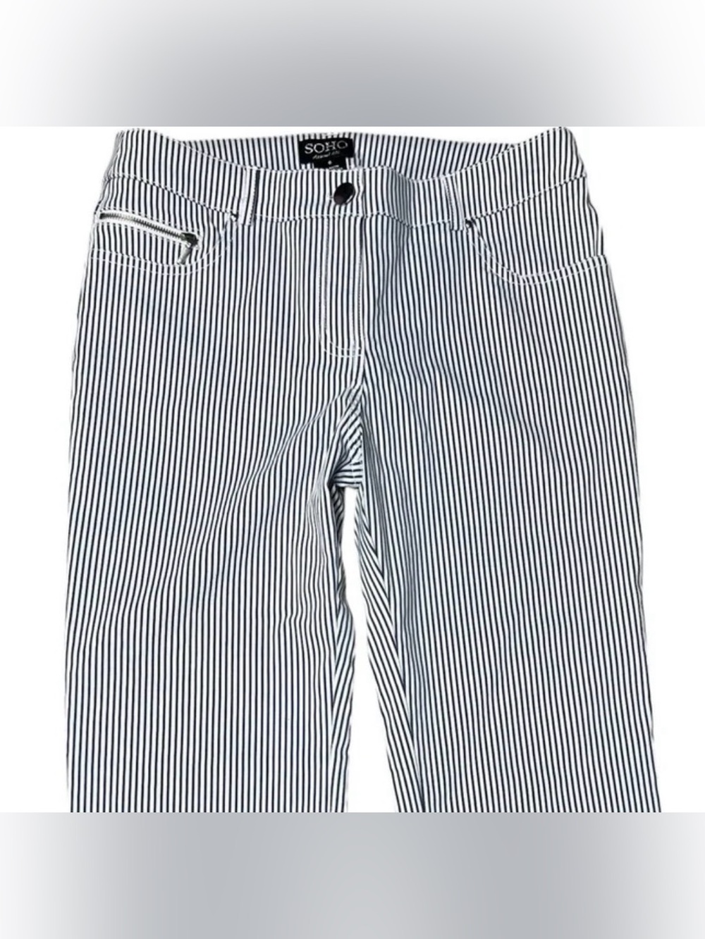 SOHO Apparel Blue/Gray & White Vertical Striped Dress Pants Sz 6 Zip‎ Pocket